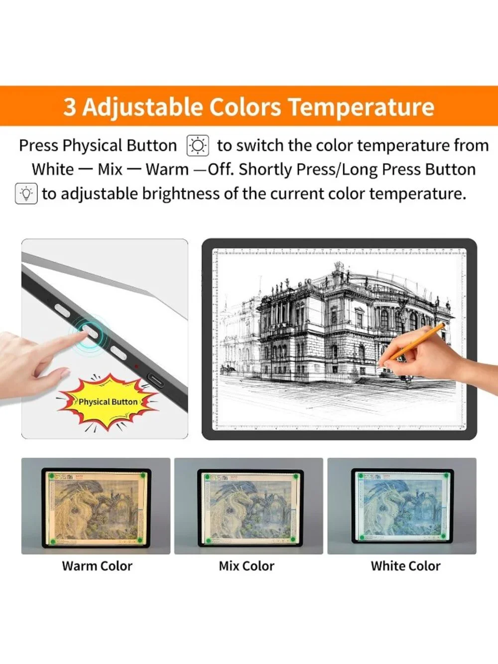 A4 LED Light Pad Rechargeable 4000mAh Tracing Box Diamond Painting Black